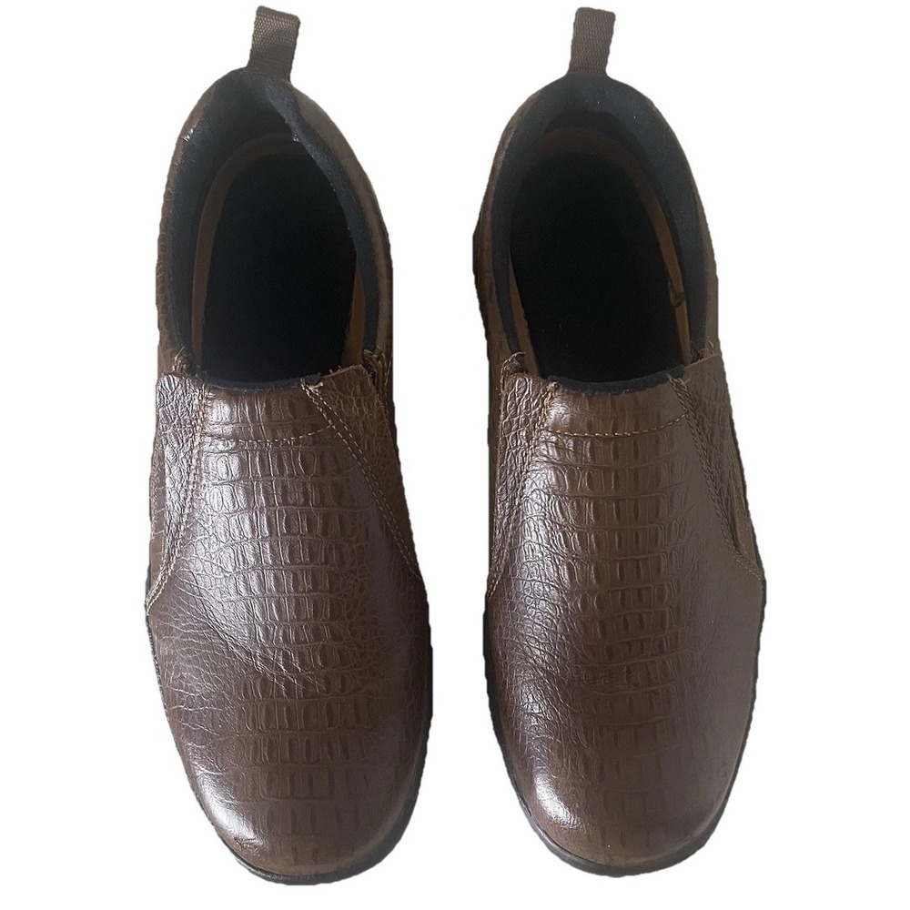 Roper Mens 10 Brown Croc Embossed Slip On Shoes Western Casual Twin Gore